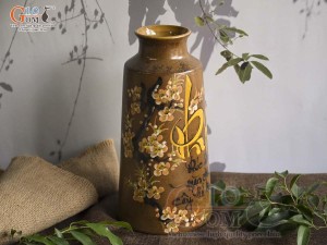 Lọ hoa gốm dáng trụ cổ nhỏ vẽ chữ Phúc, cao 33cm