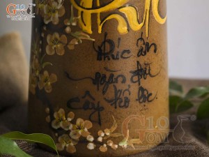 Lọ hoa gốm dáng trụ cổ nhỏ vẽ chữ Phúc, cao 33cm
