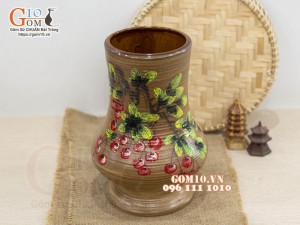 Lọ hoa gốm dáng trụ họa tiết chùm Cherry, cao 26cm