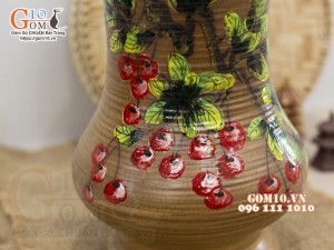 Lọ hoa gốm dáng trụ họa tiết chùm Cherry, cao 26cm