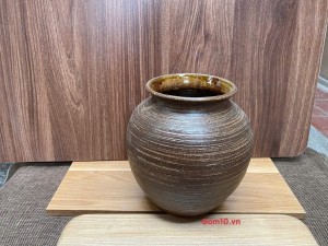 Lọ hoa gốm dáng vò béo vân sóng, cao 19cm