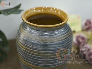 Lọ hoa gốm dáng vò hồng bé vân sóng, cao 20cm