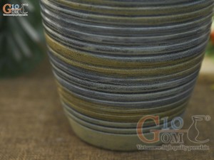 Lọ hoa gốm dáng vò hồng bé vân sóng, cao 20cm