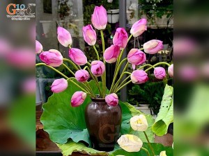 Lọ hoa gốm dáng xoài màu nâu, cao 30cm