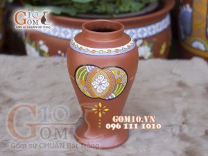 Lọ hoa gốm đất đỏ dáng chóe, cao 31cm