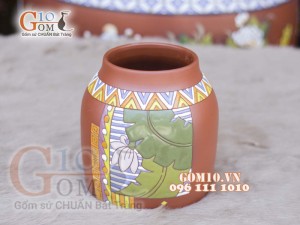 Lọ hoa gốm đất đỏ dáng cốc, cao 17cm