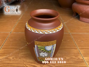 Lọ hoa gốm đất đỏ dáng lu, cao 21cm