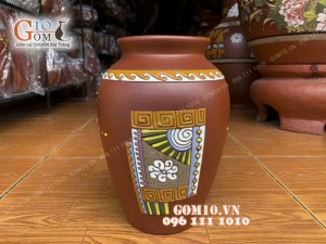 Lọ hoa gốm đất đỏ dáng lu, cao 25cm