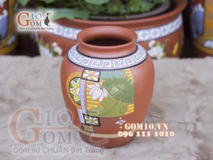Lọ hoa gốm đất đỏ dáng vò thấp, cao 29cm