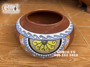 Lọ hoa gốm đất đỏ dáng vò tròn, cao 13cm