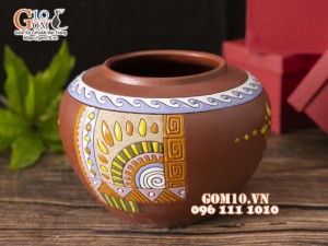 Lọ hoa gốm đất đỏ dáng vò tròn thấp, cao 16cm