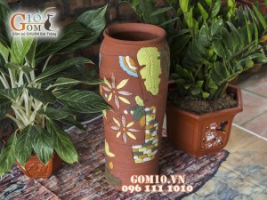 Lọ hoa gốm khắc nổi dáng thon 60cm