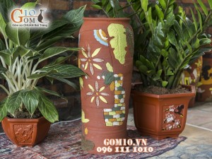 Lọ hoa gốm khắc nổi dáng thon 60cm