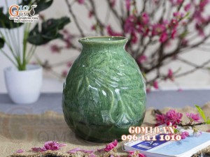 Lọ hoa lá chuồn men hỏa biến cẩm thạch, cao 20cm