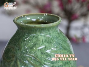 Lọ hoa lá chuồn men hỏa biến cẩm thạch, cao 20cm