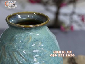 Lọ hoa lá chuồn men hỏa biến lam ngọc, cao 20cm