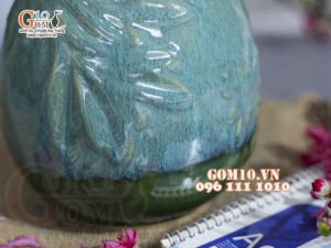 Lọ hoa lá chuồn men hỏa biến lam ngọc, cao 20cm