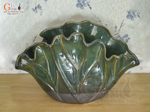 Lọ hoa lá sen men hỏa biến, 32x13cm