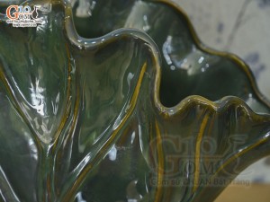 Lọ hoa lá sen men hỏa biến, 32x13cm