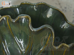 Lọ hoa lá sen men hỏa biến, 32x13cm