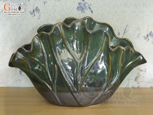 Lọ hoa lá sen men hỏa biến, 32x13cm
