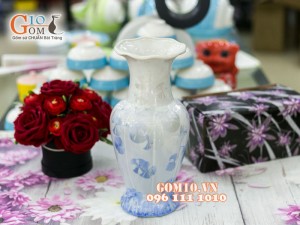 Lọ hoa màu xanh men kết tinh dáng lục bình 30cm