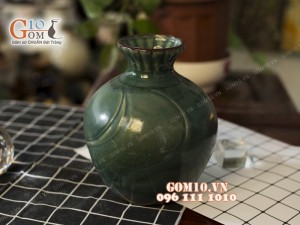 Lọ hoa men cổ dáng cổ lượn xanh 21cm