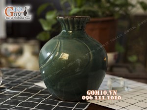 Lọ hoa men cổ dáng cổ lượn xanh 21cm