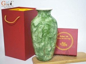 Lọ hoa men đá dáng chân thon màu xanh lá, cao 28cm