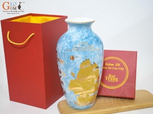 Lọ hoa men đá màu xanh thiên thanh Quà Tặng Đại Sứ Hàn Quốc tại Việt Nam, cao 28cm