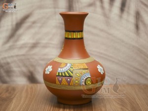 Lọ hoa  gốm đất đỏ dáng tỏi khắc sen 38cm