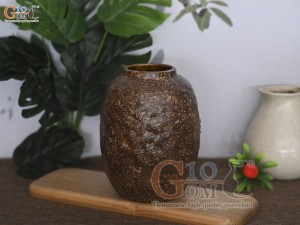 Lọ hoa men gốm dáng trứng đắp hoa cúc hoạ mi, cao 20cm