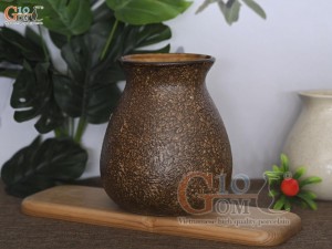 Lọ hoa men gốm miệng loe đắp hoa cúc hoạ mi, cao 19cm