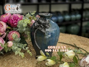 Lọ hoa men hỏa biến dáng cổ nhỏ, đắp nổi bông sen - cao 27cm