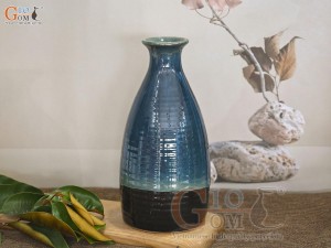 Lọ hoa men hỏa biến dáng cổ thon màu xanh, cao 23cm