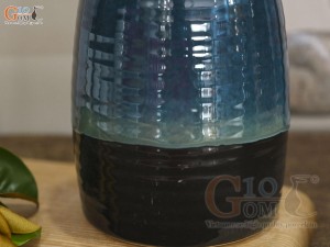 Lọ hoa men hỏa biến dáng cổ thon màu xanh, cao 23cm