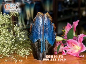 Lọ hoa men hỏa biến dáng dáng lá xanh 24cm