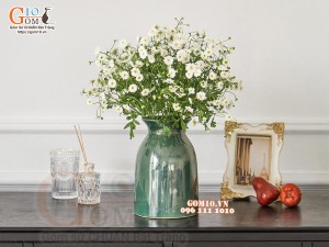 Lọ hoa men hỏa biến dáng ống trúc xanh ngọc, cao 23cm