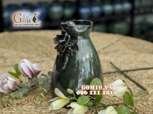 Lọ hoa men hỏa biến dáng phễu, đắp nổi bông sen - cao 26cm