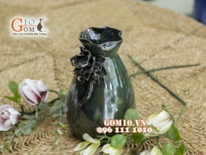 Lọ hoa men hỏa biến dáng phễu, đắp nổi bông sen - cao 26cm