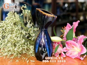 Lọ hoa men hỏa biến dáng thắt eo 25cm