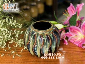 Lọ hoa men hỏa biến dáng vò lượn 17cm