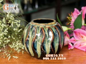 Lọ hoa men hỏa biến dáng vò lượn 17cm