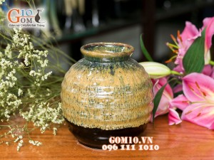 Lọ hoa men hỏa biến dáng vò màu vàng đen 17cm