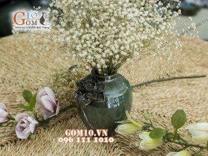 Lọ hoa men hỏa biến, đắp nổi hoa sen - cao 17cm