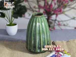 Lọ hoa dáng khía, men hỏa biến cẩm thạch, cao 26cm