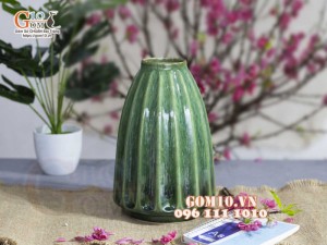 Lọ hoa dáng khía, men hỏa biến cẩm thạch, cao 26cm