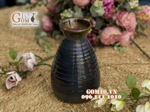 Lọ hoa men hỏa biến thẫm màu, dáng bụng béo - cao 24cm