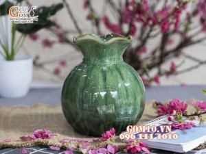Lọ hoa dáng quả lựu, men hỏa biến cẩm thạch, cao 16cm