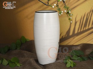 Lọ hoa men kem dáng bom vẽ Phố Cổ, cao 30cm